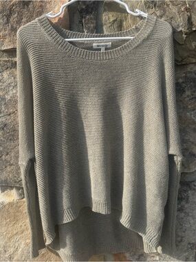 Miracle Neutral Taupe Scoop Neck Batwing Ribbed Sweater